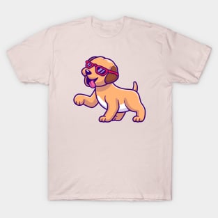 Cute Dog Walking With Glasses Cartoon T-Shirt